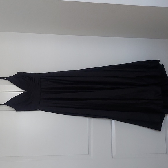 La Femme Strappy Black Satin Ballgown with Front Slit Size 10 - Picture 1 of 7